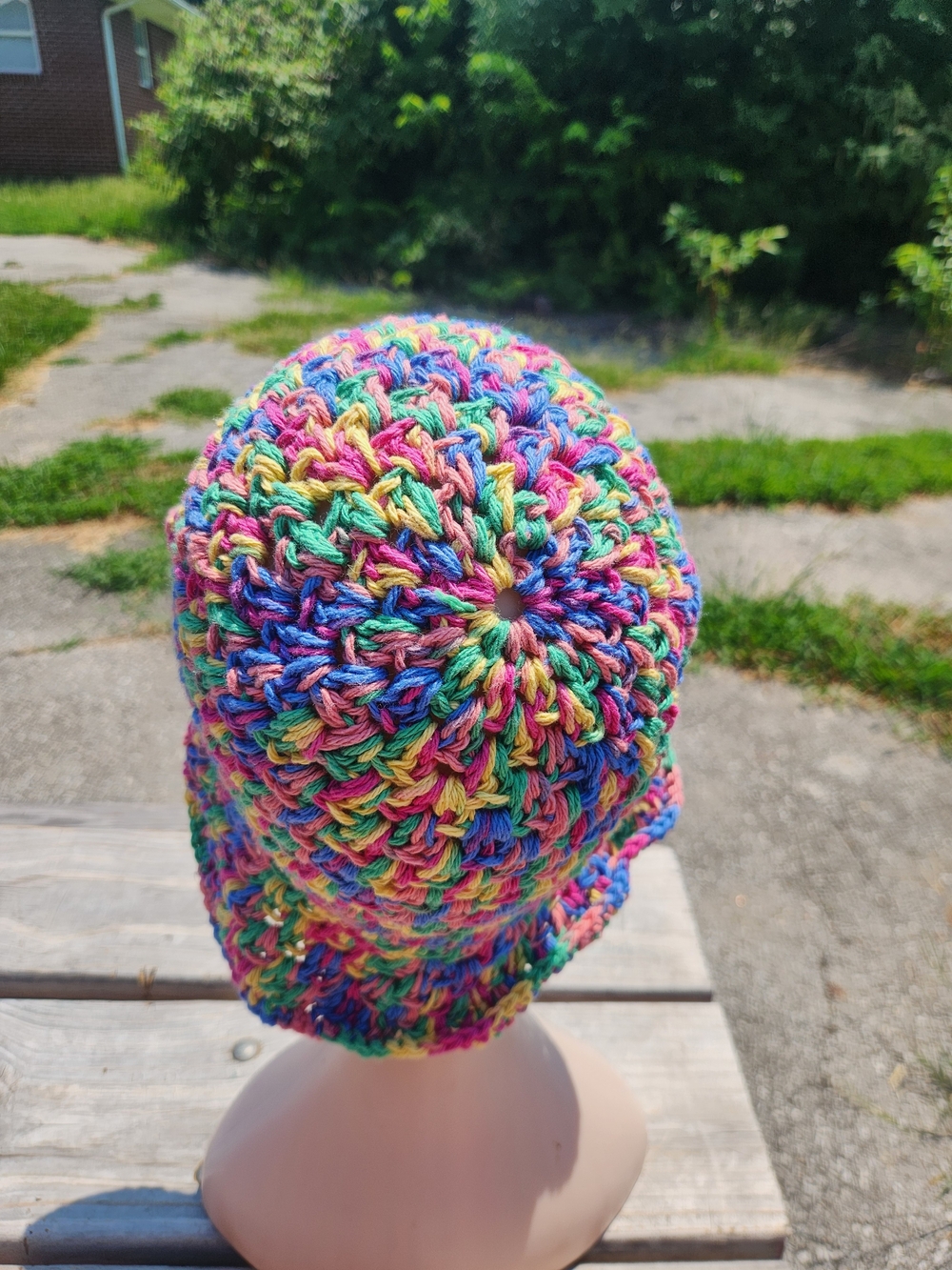 Handmade Multicolor Crochet Bucket Hat - Picture 3 of 3
